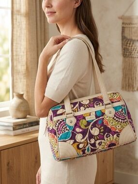 Vera Bradley Plum‎ Crazy Caroline Satchel Purse Handbag Retired Pattern